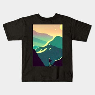 HIKER WITH MOUNTAIN VIEW Kids T-Shirt